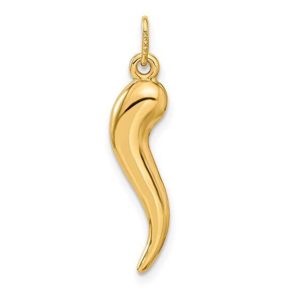14k Yellow Gold Hollow Italian Horn Pendant, 5 x 25mm - Picture 3 of 5